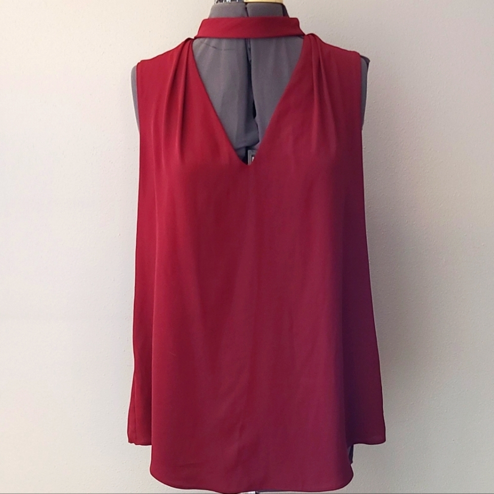 White House Black Market Dark Red Burgundy Sleeveless Top Neck Band Size 14